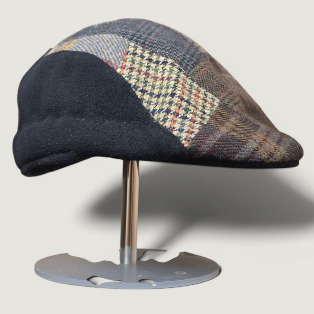 Mens Patchwork Wool Blend Flat Cap Ivy Newsboy Hat Multicolor Plaid Herringbone